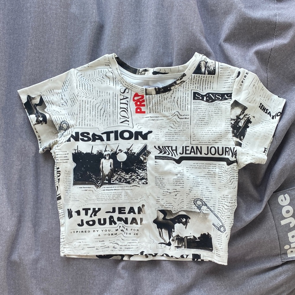 With Jean Cropped Newspaper Tee